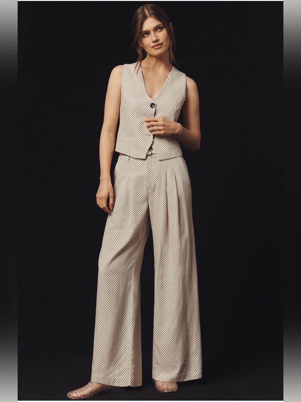 Anthropologie Maeve Avery Linen High-Rise Wide-Leg Dot Trousers
